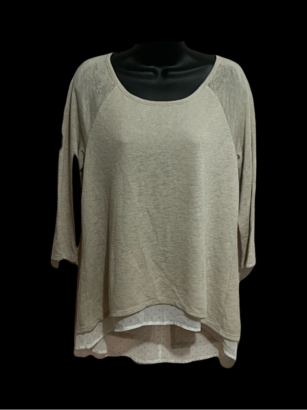 New York & Company Light Beige Layered Scoop-Neck Tunic